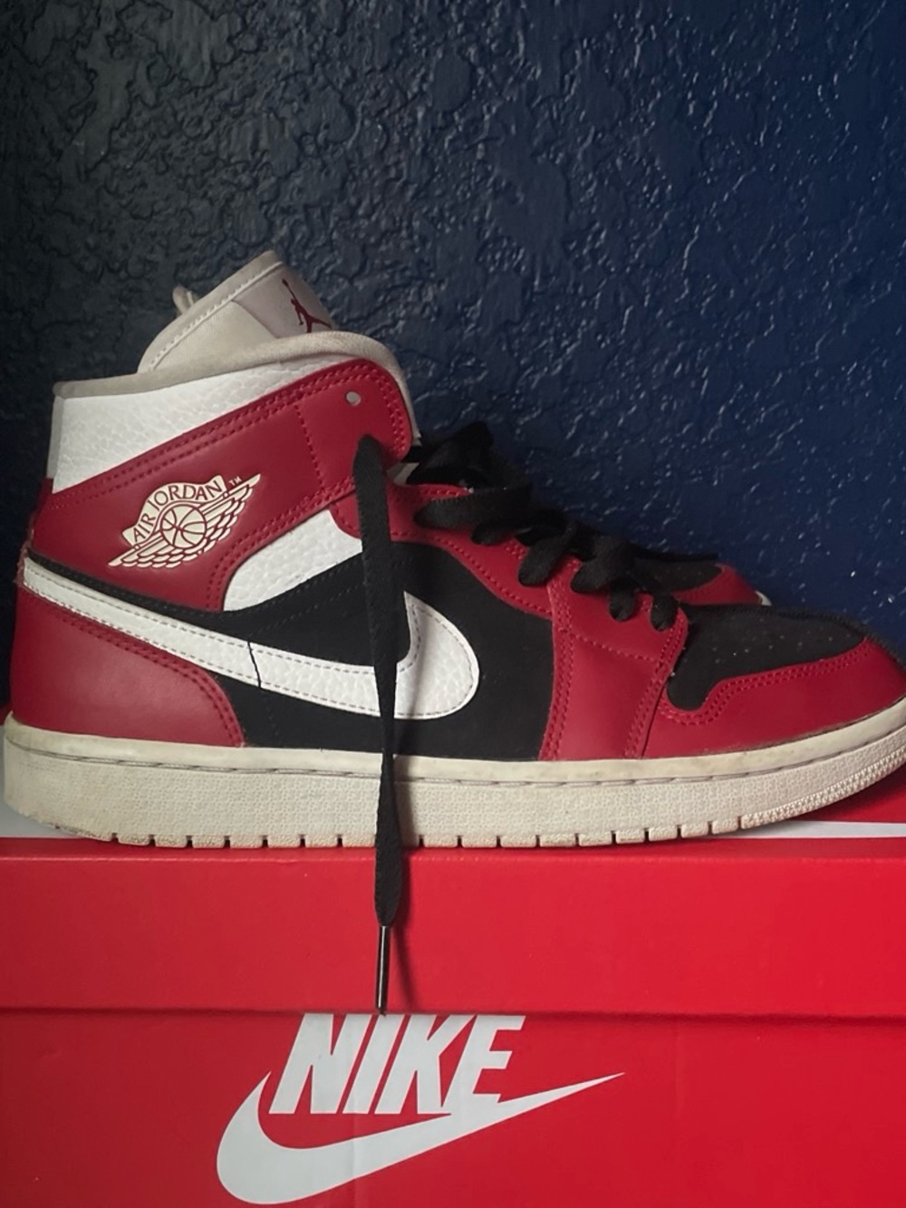 Jordan High-Top Sneakers in Red, Black & White
